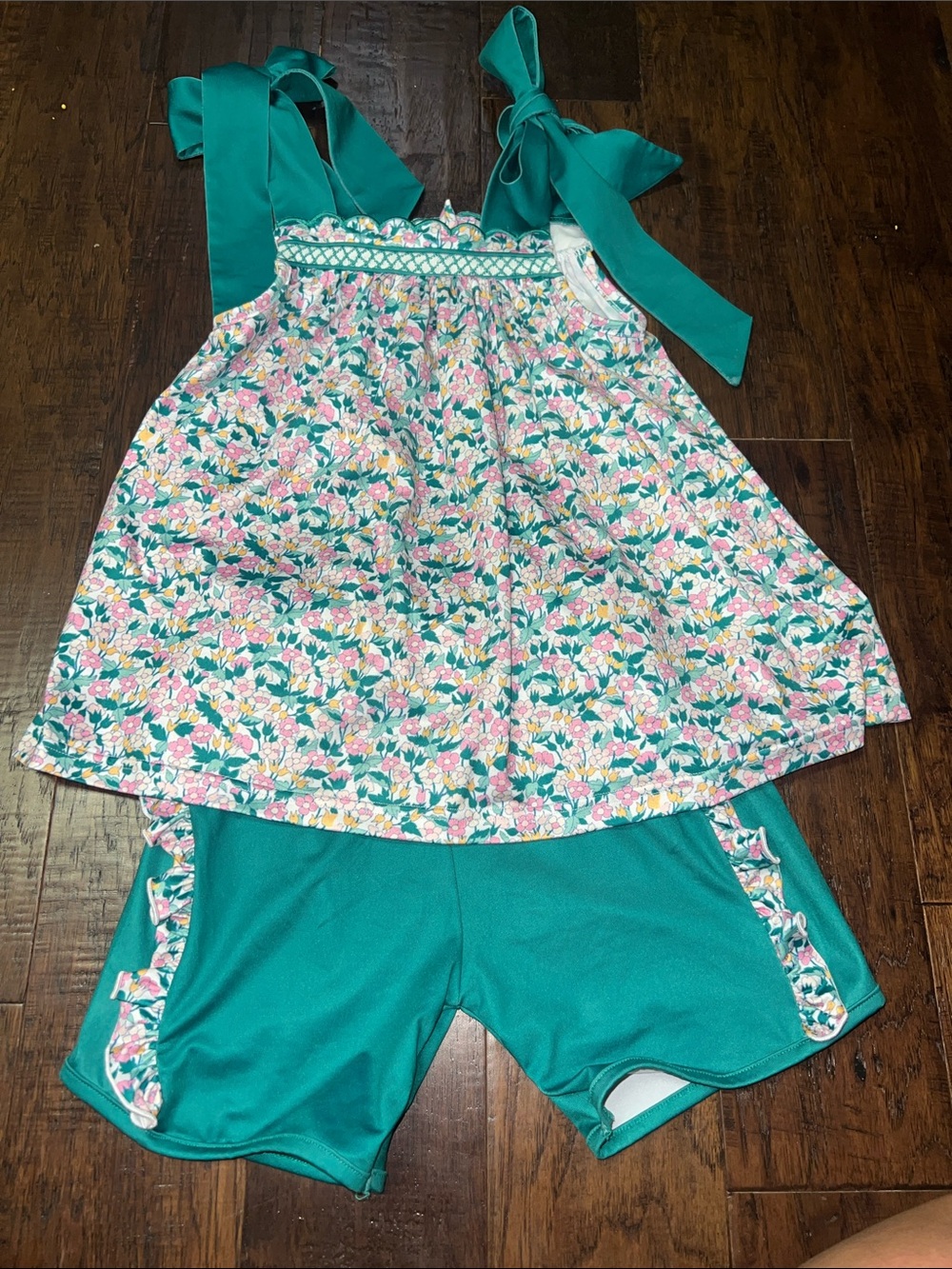 Girls Teal Floral Tank Top & Shorts Set